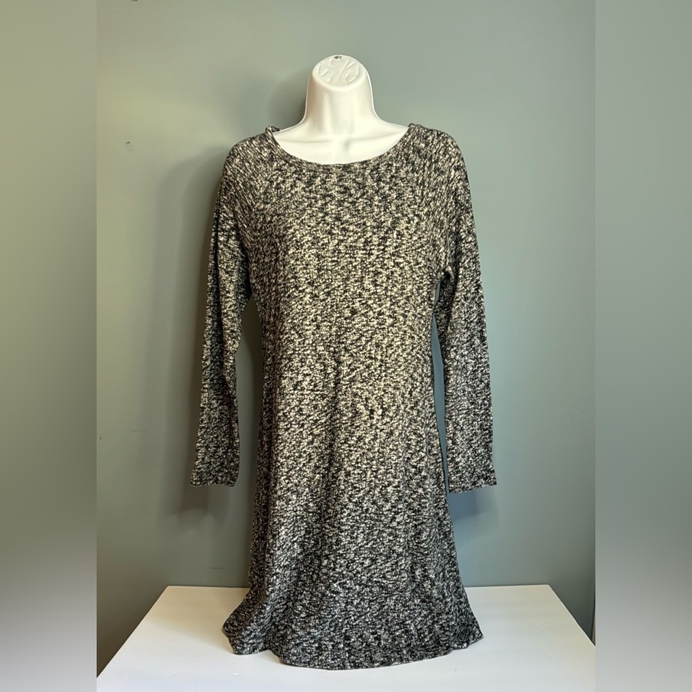 Lou & Grey Sweater Dress Black White Marbled Crewneck XS